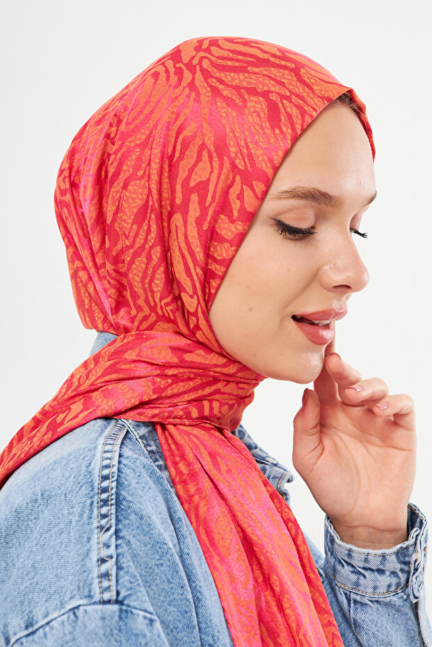 Gi Shine Diagonale Jacquard Shawl - Fuchsia Orange -