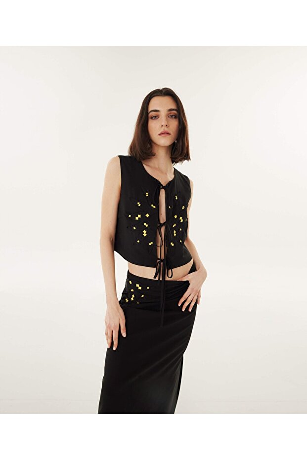 Nakışlı midi etek - 5