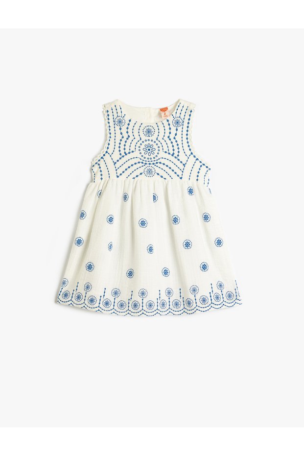 Strap Dress with Round Neck Patterned