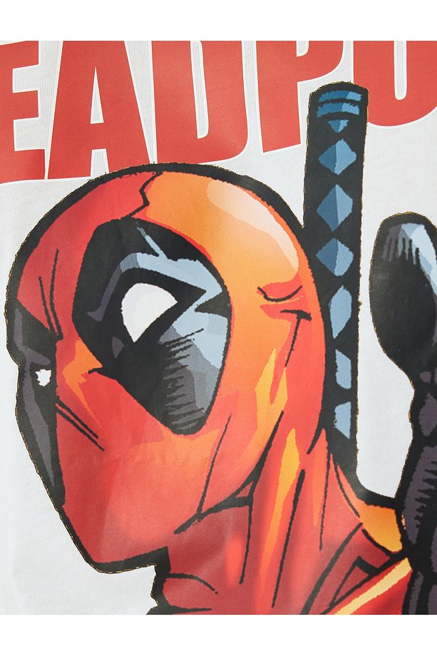 Bisiklet Yaka Pamuklu Kısa Kollu Lisanslı Deadpool Tişört - 6