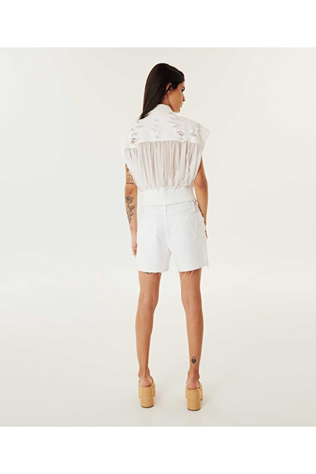 Eskitme efektli jean şort - 6