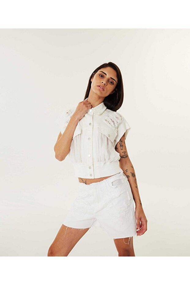 Eskitme efektli jean şort - 1