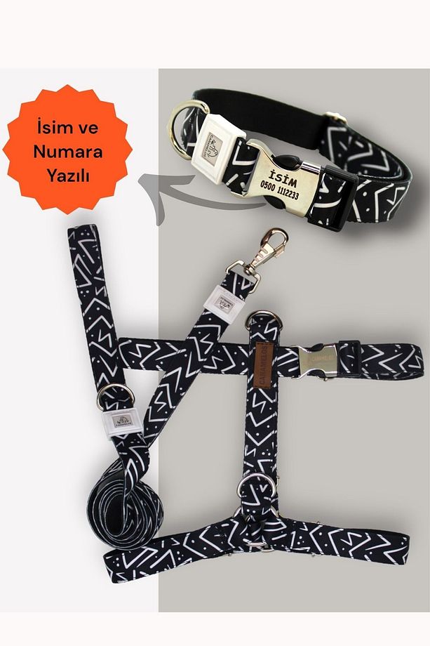 İsimli-H Tipi Köpek Tasma Seti-(GÖĞÜS+BOYUN+GEZDİRME-İSME ÖZEL) Köpek Göğüs Tasması-Orta-Büyük Irk - 6