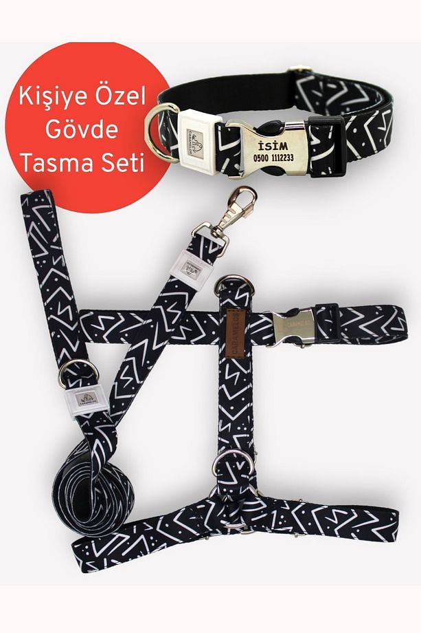 İsimli-H Tipi Köpek Tasma Seti-(GÖĞÜS+BOYUN+GEZDİRME-İSME ÖZEL) Köpek Göğüs Tasması-Orta-Büyük Irk - 1