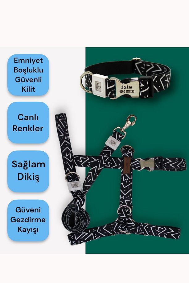 İsimli-H Tipi Köpek Tasma Seti-(GÖĞÜS+BOYUN+GEZDİRME-İSME ÖZEL) Köpek Göğüs Tasması-Orta-Büyük Irk - 3