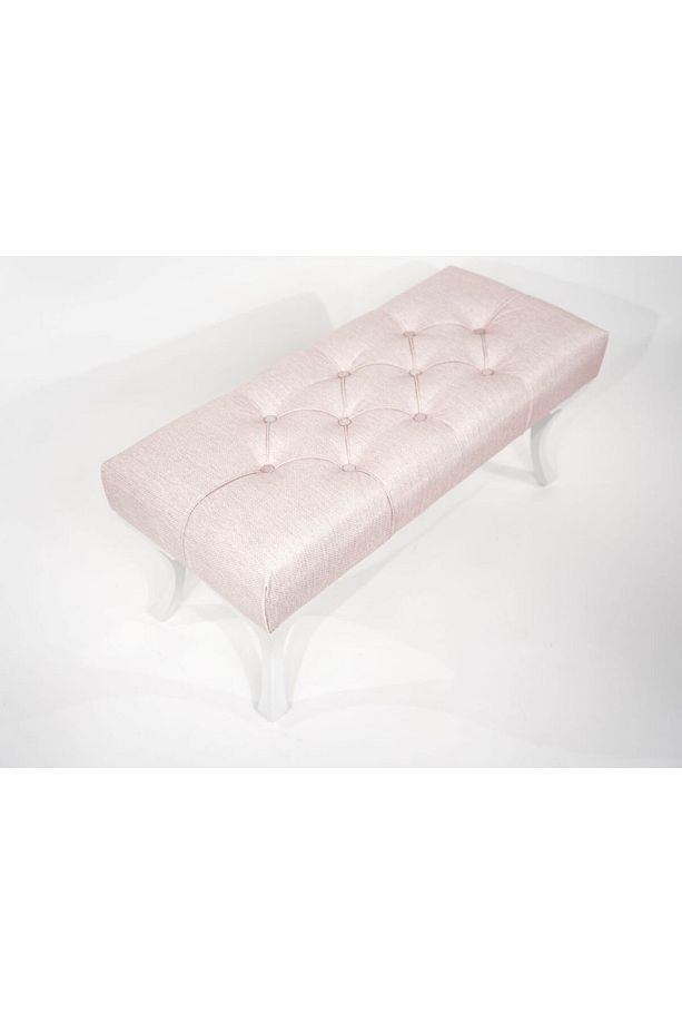PEMBE DEKORATİF AYAK UCU KAPI ÖNÜ MUTFAK BALKON BENCH PUF DÜĞMELİ BEYAZ LÜKENS AYAKLI - 7