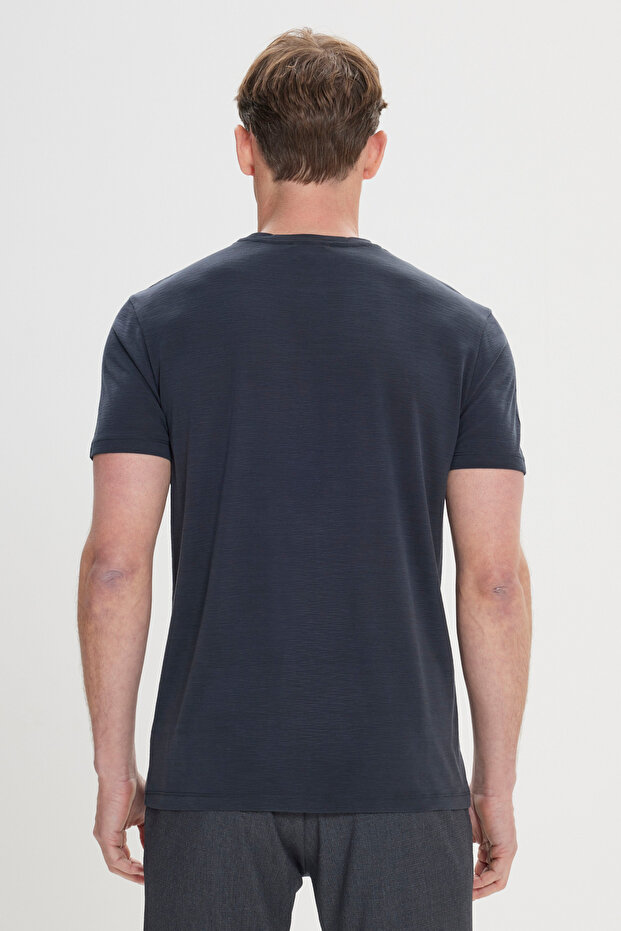 Erkek Siyah Slim Fit Dar Kesim Bisiklet Yaka Pamuklu Tişört - 5