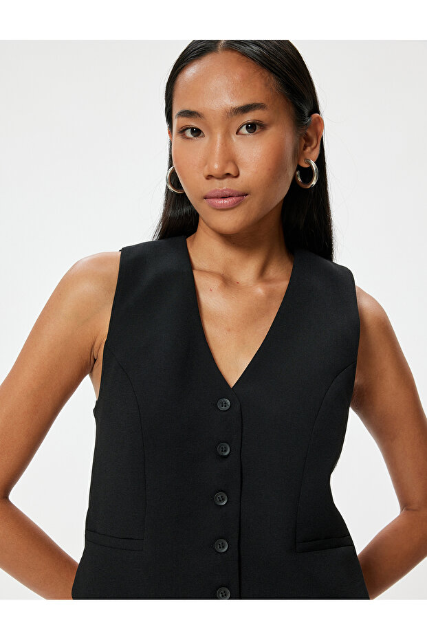 Blazer Vest V Neck Buttoned Regular Fit - 2