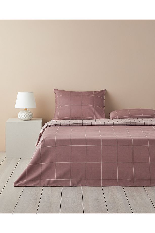 Plain Check Çift Taraflı Kolay Ütülenir Tek Kişilik Nevresim Seti 160x220 cm Açık Mürdüm - 2