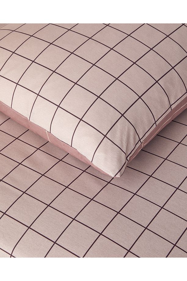 Plain Check Çift Taraflı Kolay Ütülenir Tek Kişilik Nevresim Seti 160x220 cm Açık Mürdüm - 4