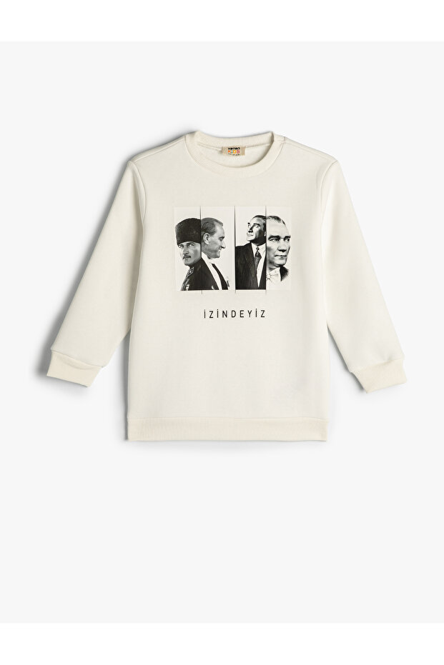 Ataturk Printed Sweatshirt Ribbed Crew Neck