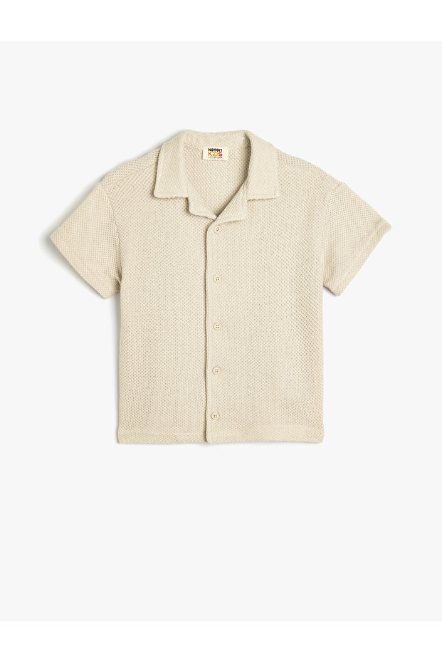 Oversize Shirt Short Sleeve Buttoned Textured Cotton Blend