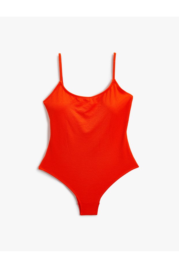 Basic Swimsuit Thin Strap U-Neck Covered