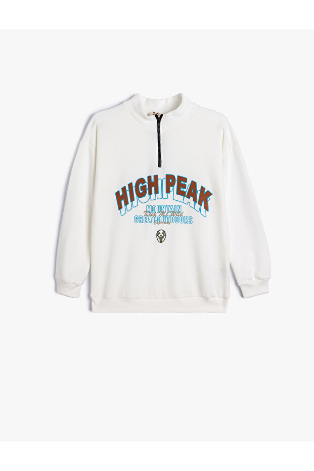Half-Zip Sweatshirt with Printed Stand Collar