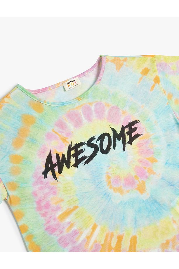 Oversize Tişört Batik Desenli Slogan Baskılı Kısa Kollu - 3