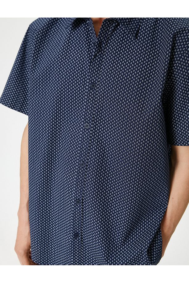 Kısa Kollu Gömlek Minimal Desenli Klasik Yaka Pamuklu Regular Fit - 5