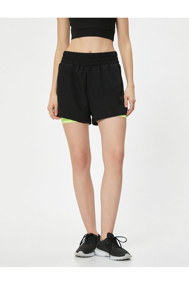 Yüksek Bel Slim Fit Paraşüt Taytlı Spor Şort - 3