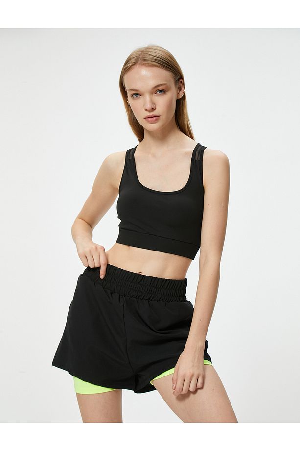 Yüksek Bel Slim Fit Paraşüt Taytlı Spor Şort - 1