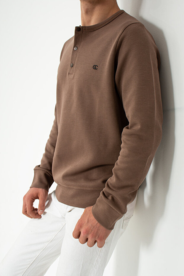 Man Nitelyfe Men's Knitted Comfortable Loose Henley Collar Long Sleeve T-Shirt