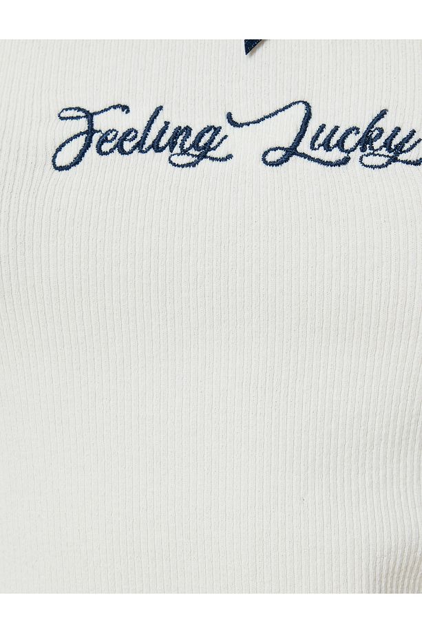 Askılı Atlet Fiyonk Detaylı Slogan Nakışlı Slim Fit - 6