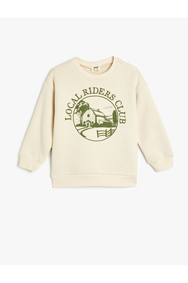 Oversize Sweatshirt Nature Print Detail Crew Neck Long Sleeve