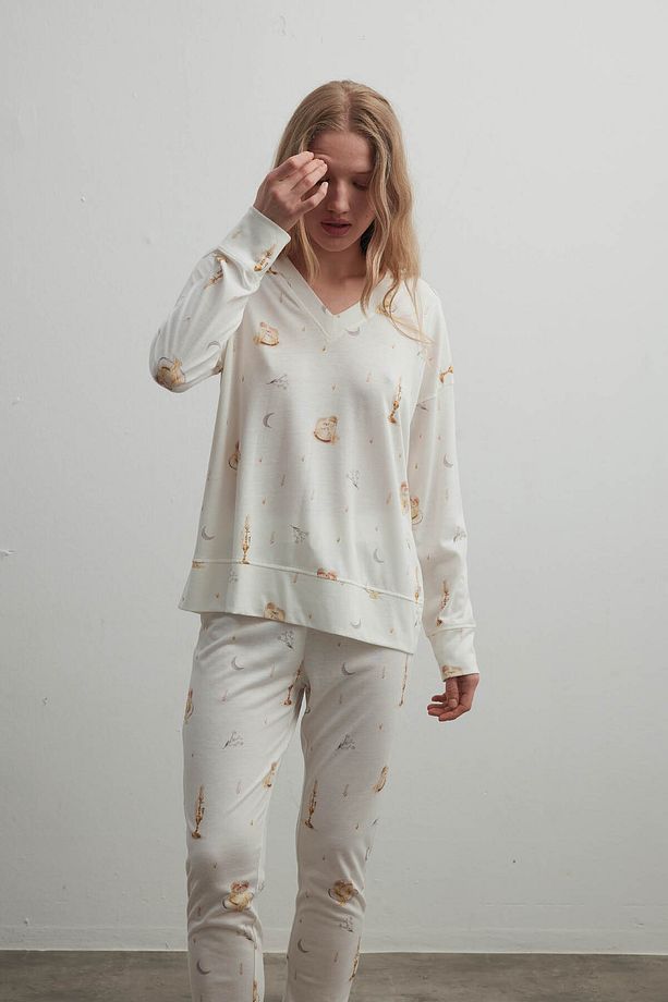 Kadın Pamuklu Uzun Kollu Pijama Takımı - 3