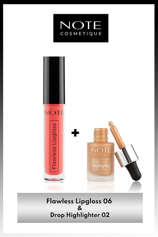 Flawless Lipgloss 06 - Pembe & Drop Highlighter 02 Charming Desert Likit Aydınlatıcı Makyaj Seti - 1