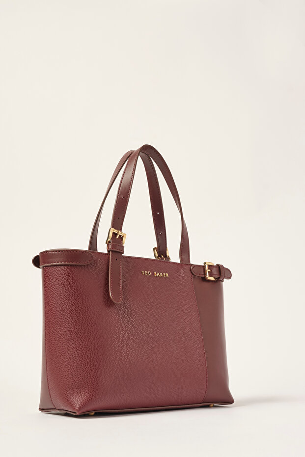 حقيبة كتف كبيرة من الجلد العائم باللون العنابي 24FW906 - 1