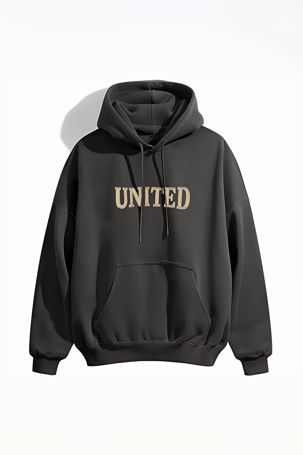Büyük Beden Antrasit Oversize İçi Polar/Sıcak Tutan Nakışlı Sweatshirt TMNAW25AO00057 - 1