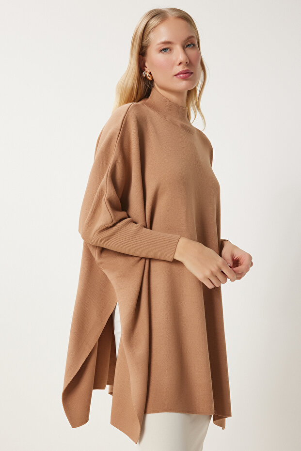 Női keksz, oldalsó hasíték, nagyméretű poncsó pulóver YY00005 - 6