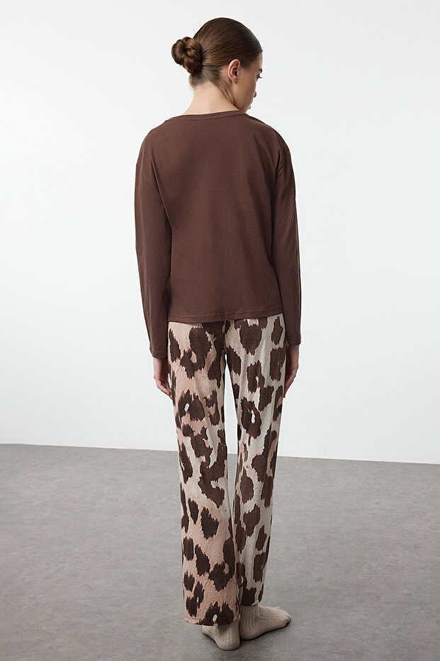 Kahverengi Leopar Desenli Örme Pijama Takımı THMAW25PT00100 - 5
