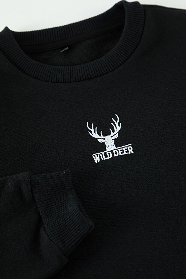 Siyah Erkek Çocuk Polar Baba-Oğul Baskılı Örme Mini Me Sweatshirt TKDAW25SW00054 - 4