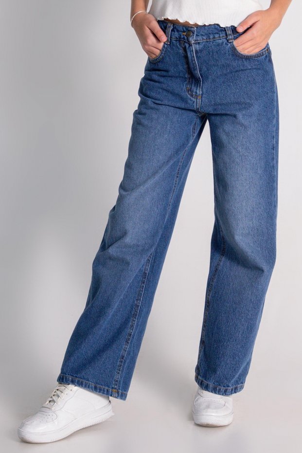 100% Cotton Adjustable Waist Wide Leg Wide Leg Jeans Girl's Jeans