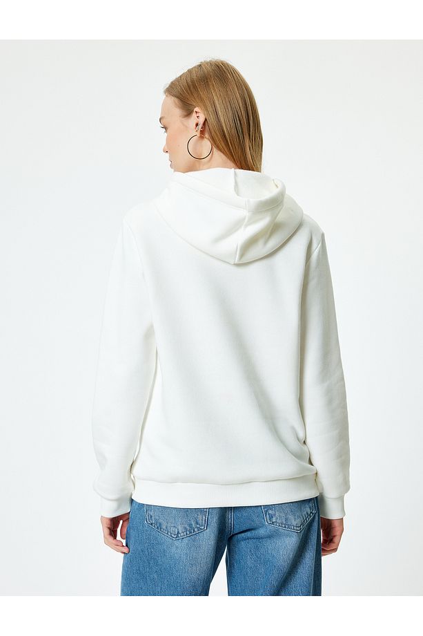Şardonlu Basic Kapüşonlu Sweatshirt Kanguru Cepli Uzun Kollu - 4