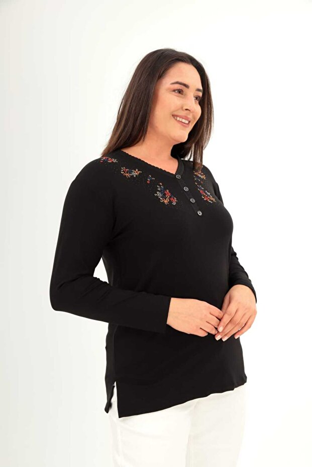 İşlemeli Kışlık Kadın Bluz - 3
