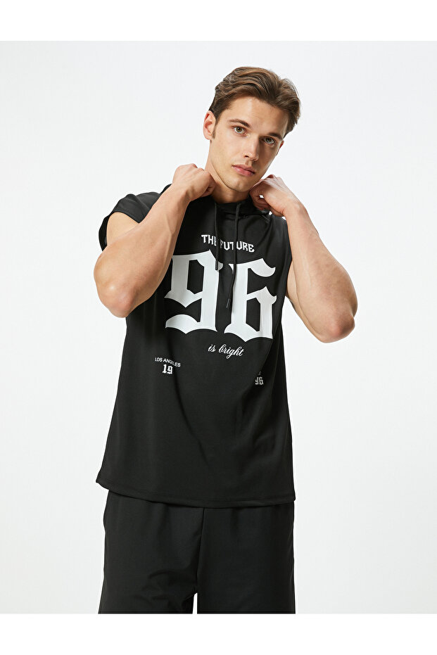 Oversize Hooded Printed Sports T-Shirt - Sleeveless
