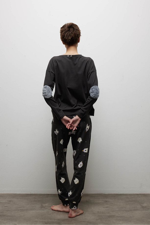 Kadın Pamuklu Uzun Kollu Pijama Takımı - 4