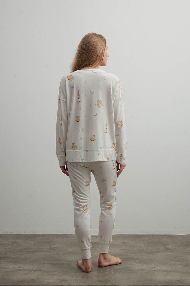 Kadın Pamuklu Uzun Kollu Pijama Takımı - 4