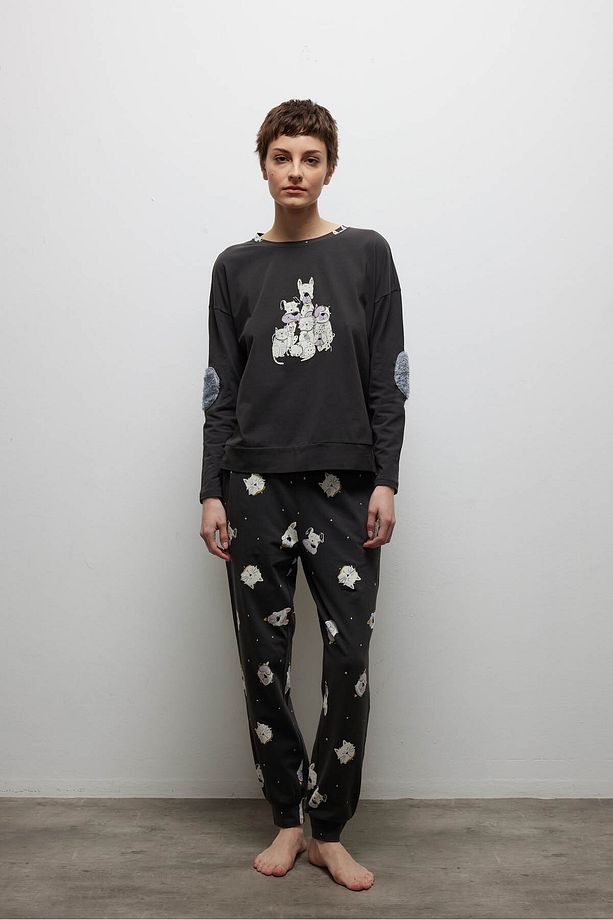 Kadın Pamuklu Uzun Kollu Pijama Takımı - 2