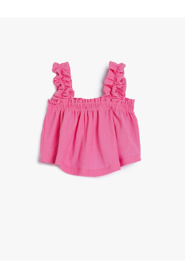 Square Collar Crop Tank Top - Strappy Ruffle Detailed