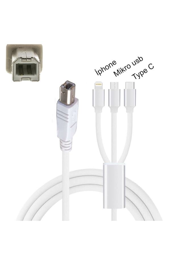 3 In 1 Type C-lightning- Micro Usb To Type B Printer Kablosu - 3