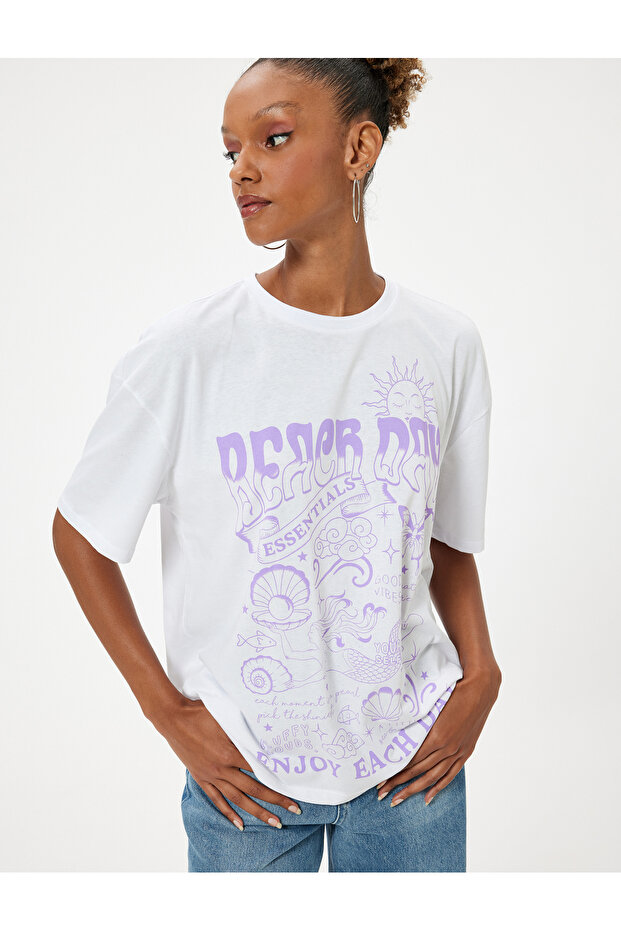 Oversize T-Shirt Printed Short Sleeve Crew Neck Cotton