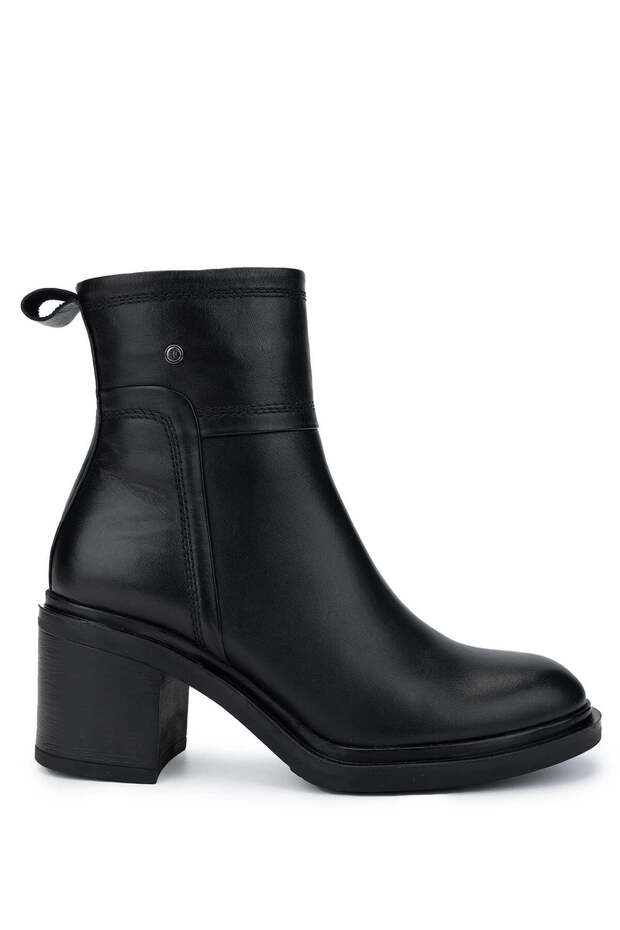 Women's Genuine Leather Black Leather Heeled Boots