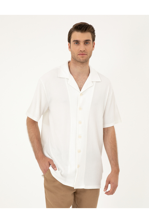 Beyaz Regular Fit Örme Gömlek 50286124-VR013