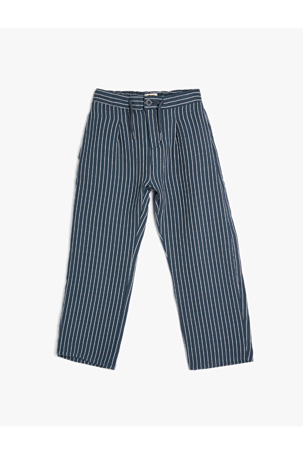 Lace-Up Waist Trousers Buttoned Pocket Detailed Cotton