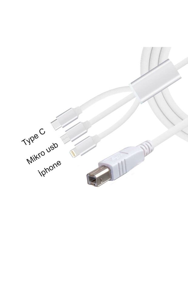 3 In 1 Type C-lightning- Micro Usb To Type B Printer Kablosu - 2