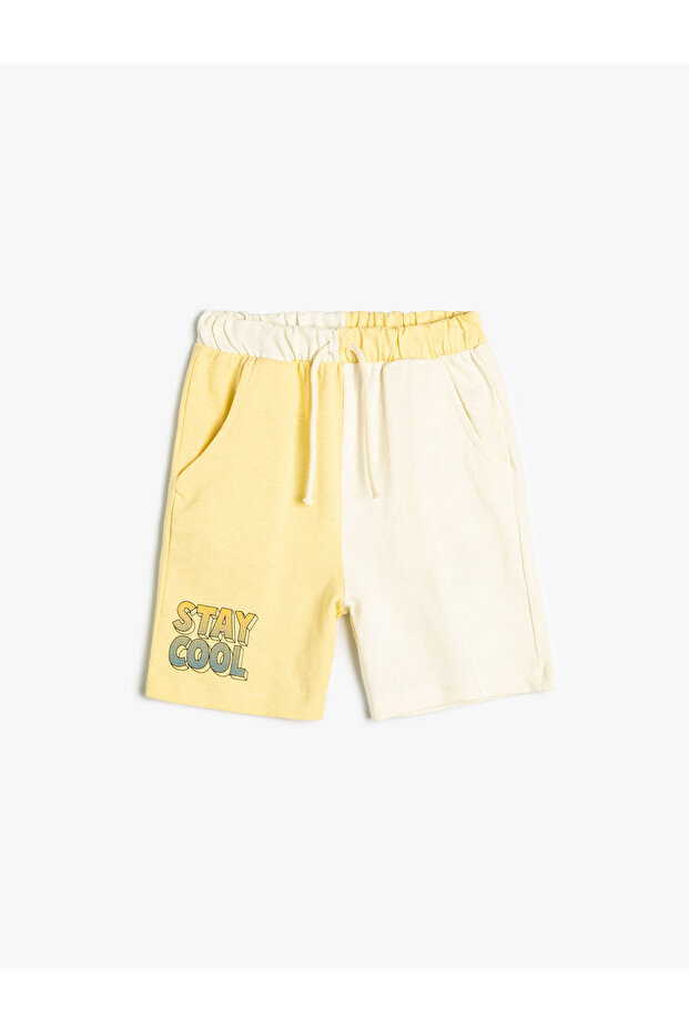 Shorts Elastic Waist Color Contrast Pocket Cotton Print Detailed