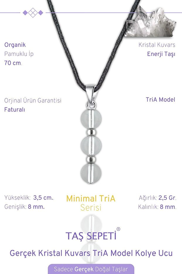 Real Crystal Quartz Natural Stone Minimal Tria Model Cotton Drawstring Men Necklace