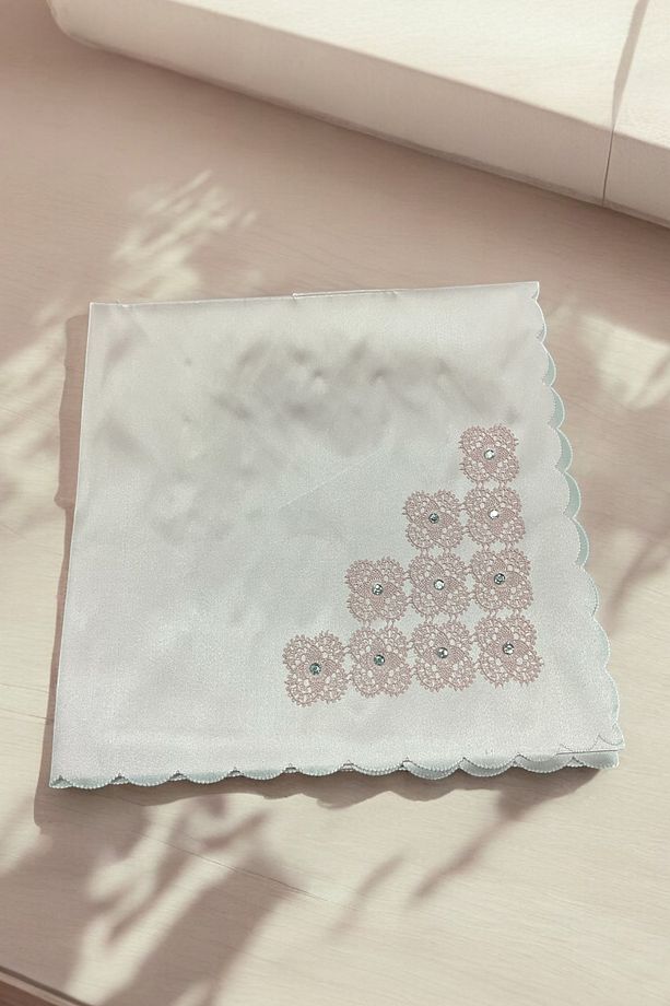 Taşlı bohça, Gelin bohçası, Hediyelik Bohça Pudra Pembe 90*90 cm - 3