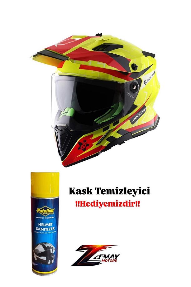 X-cross Flash Dual Visor Neon Yellow Red Kask - 1